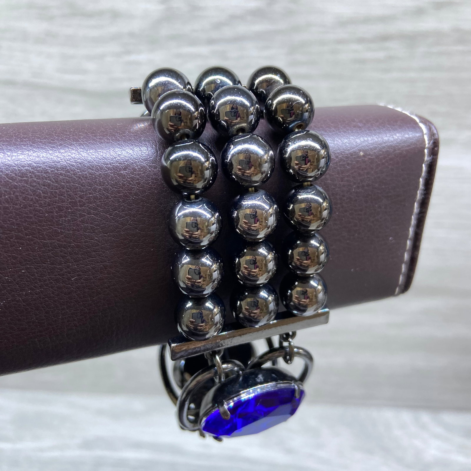 Statement Bracelet with Synthetic Blue Sapphire Inlaid - 15
