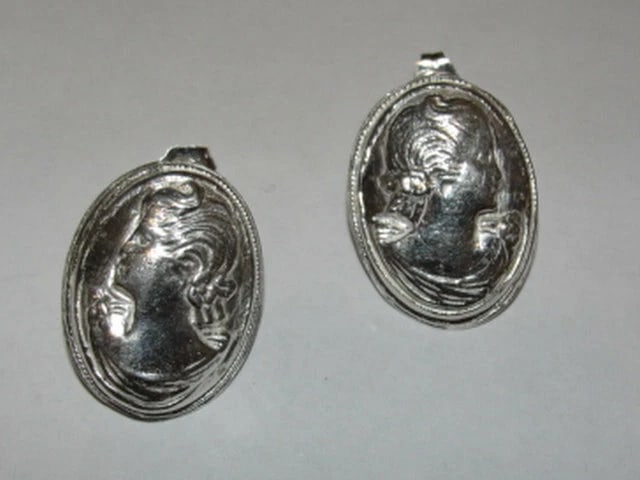 Sterling Silver Art Nouveau Inspired Women's Profile Cameo Earrings - 5