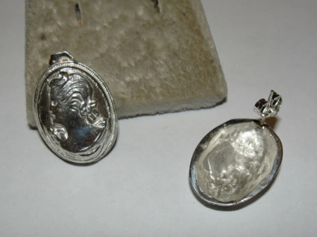 Sterling Silver Art Nouveau Inspired Women's Profile Cameo Earrings - 7