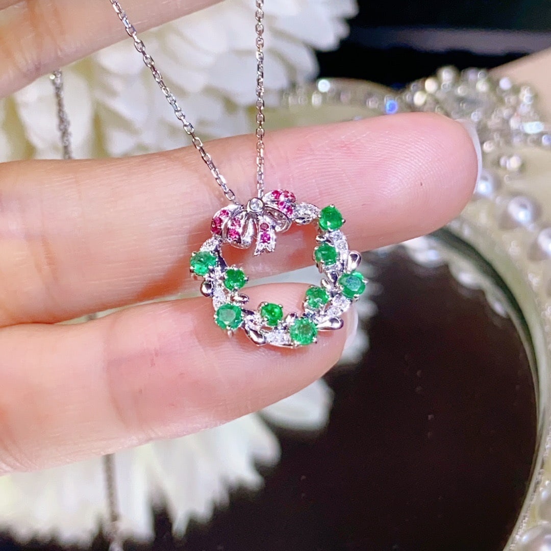 14K GOLD 0.8 CT VIVID GREEN NATURAL EMERALD and DIAMOND NECKLACE - 3