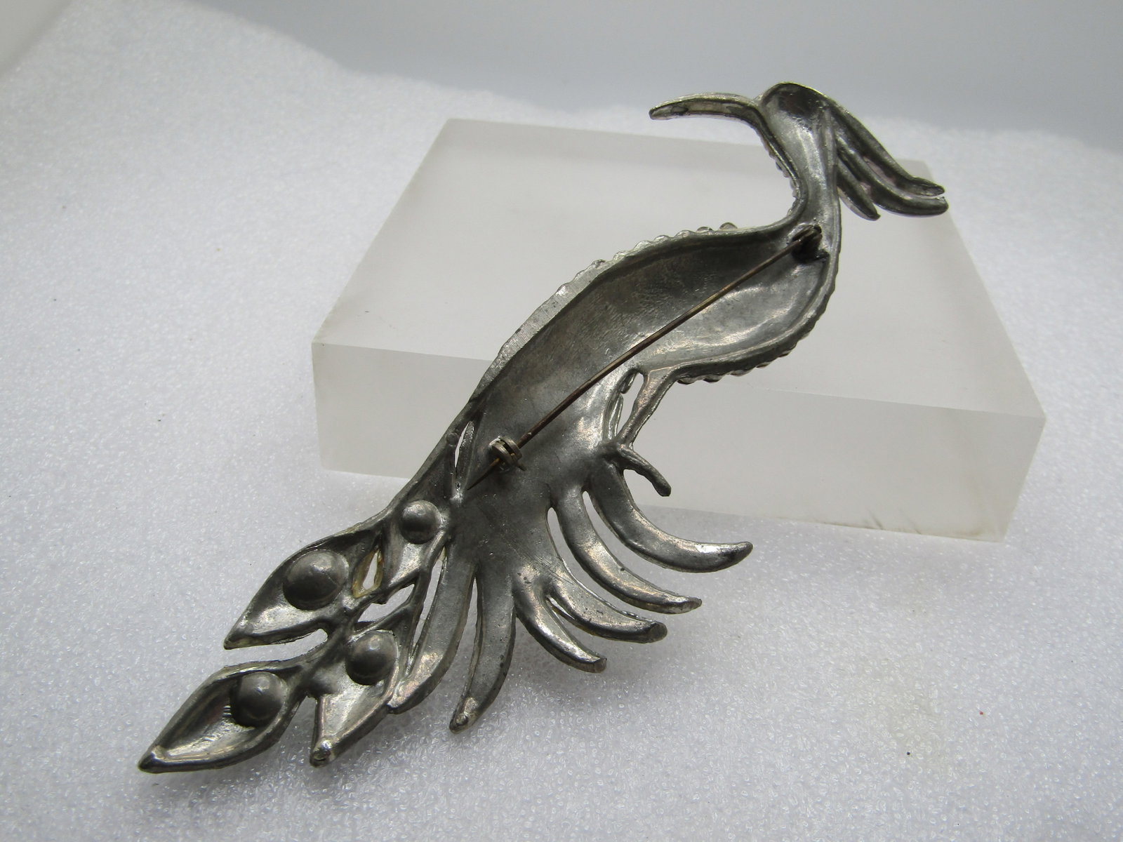 Vintage Rhinestone Peacock Brooch, Art Deco, 1930's-1940's, Cast Metal - 4