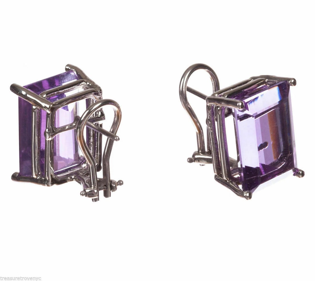14 kt White Gold Emerald Cut Amethyst Earrings Alberto Juan - 3