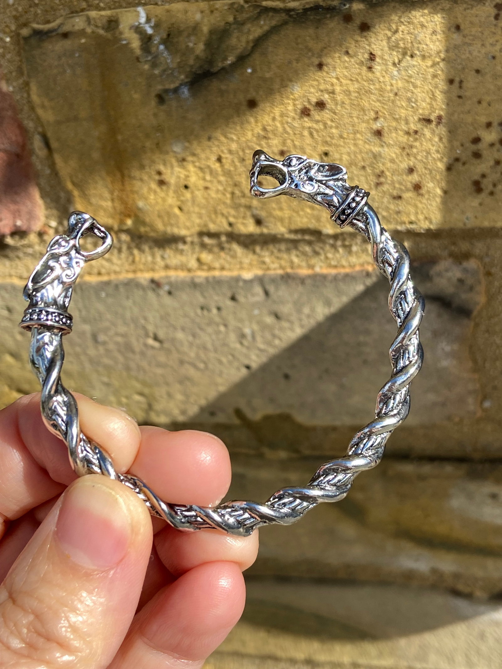 Vintage Double Dragon Head Bangle - Braided Titanium Steel - 4