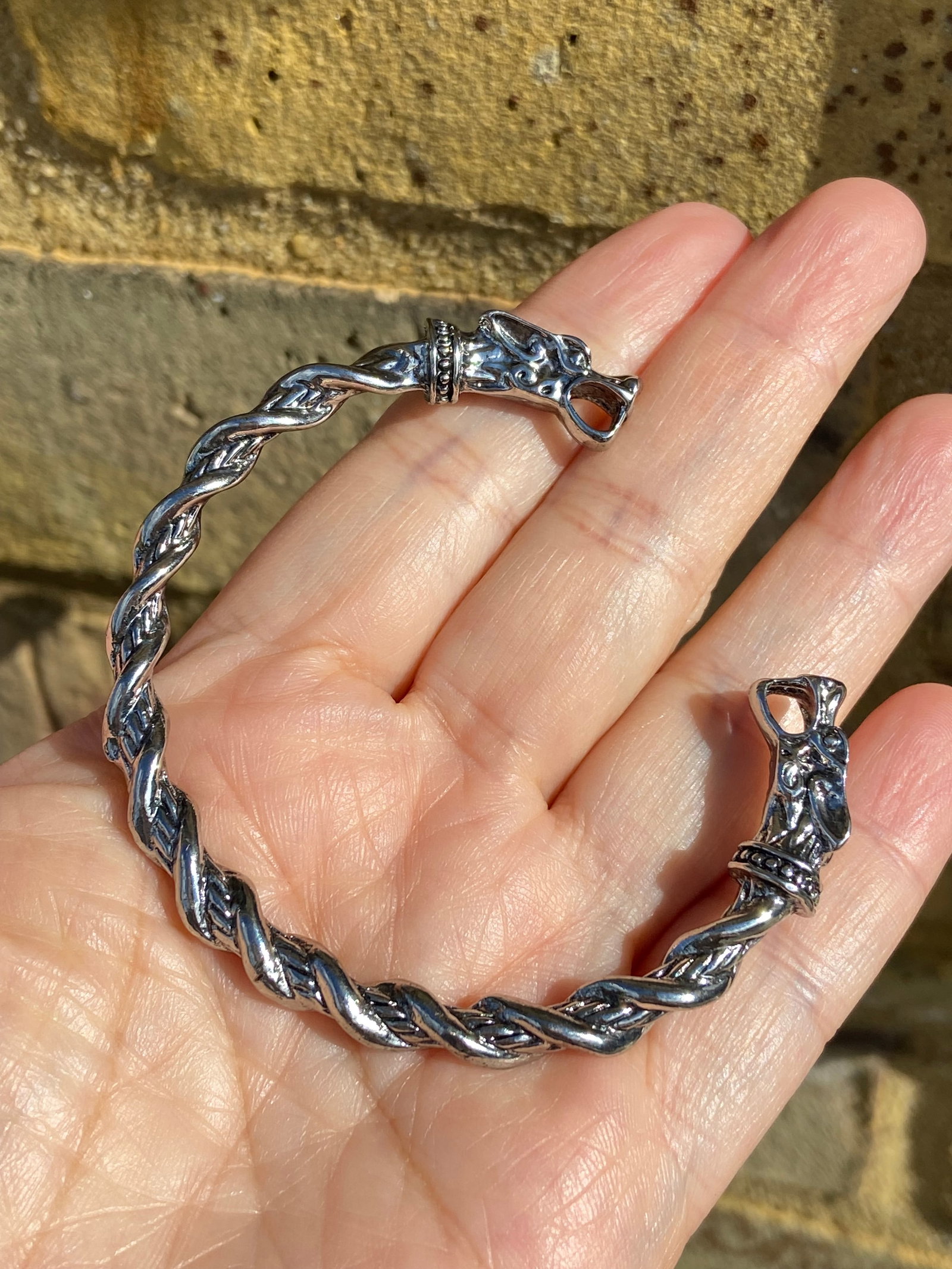 Vintage Double Dragon Head Bangle - Braided Titanium Steel - 6