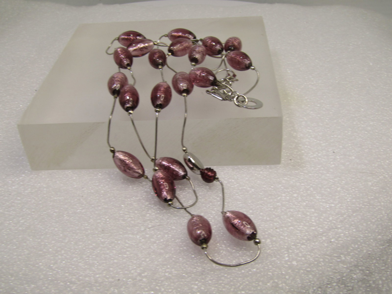 Sterling Purple Glitter Glass Necklace, Antica Murrina, 18"-19". NIB, 1990's - 3