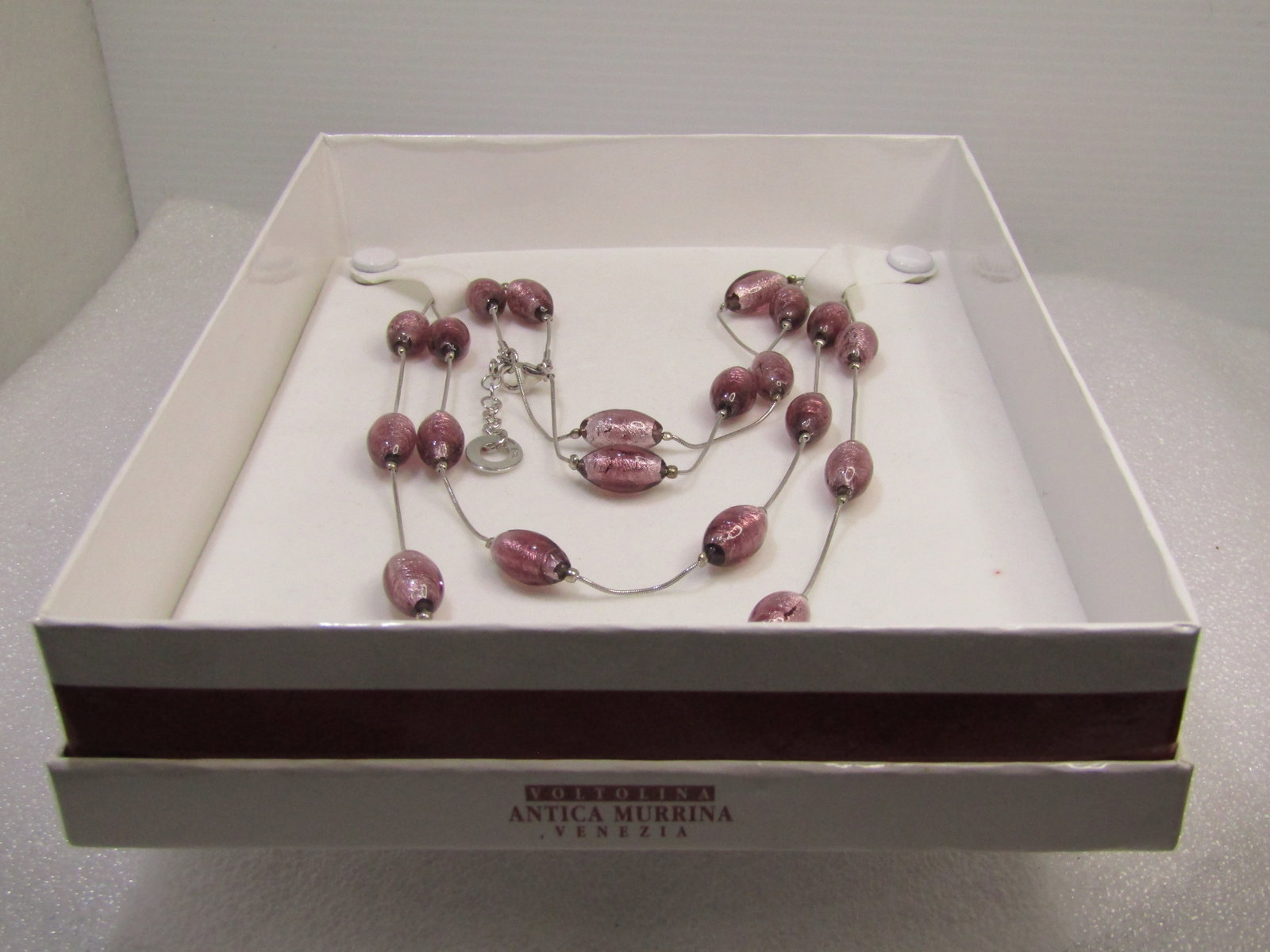 Sterling Purple Glitter Glass Necklace, Antica Murrina, 18"-19". NIB, 1990's - 4