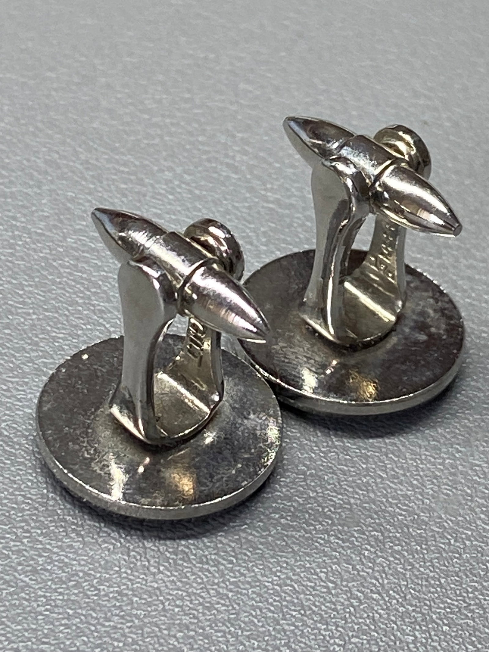 A Pair of Patented Vintage White Gold Gilt Silver Cufflinks with Inlaid Abalone Shell - 7