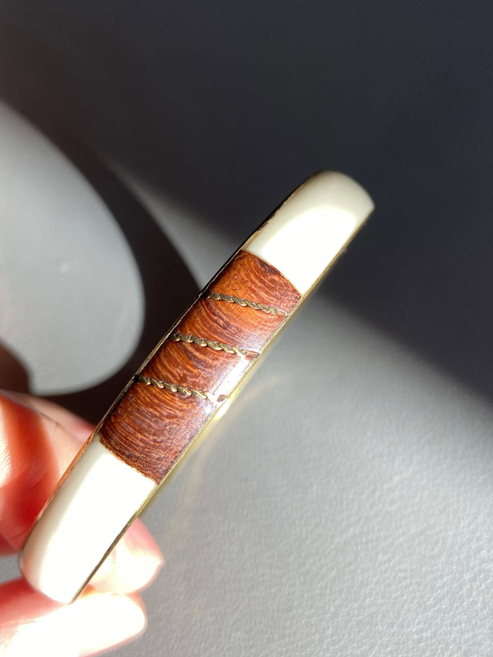 Vintage Rosewood Inlay Brass Bangle - 5