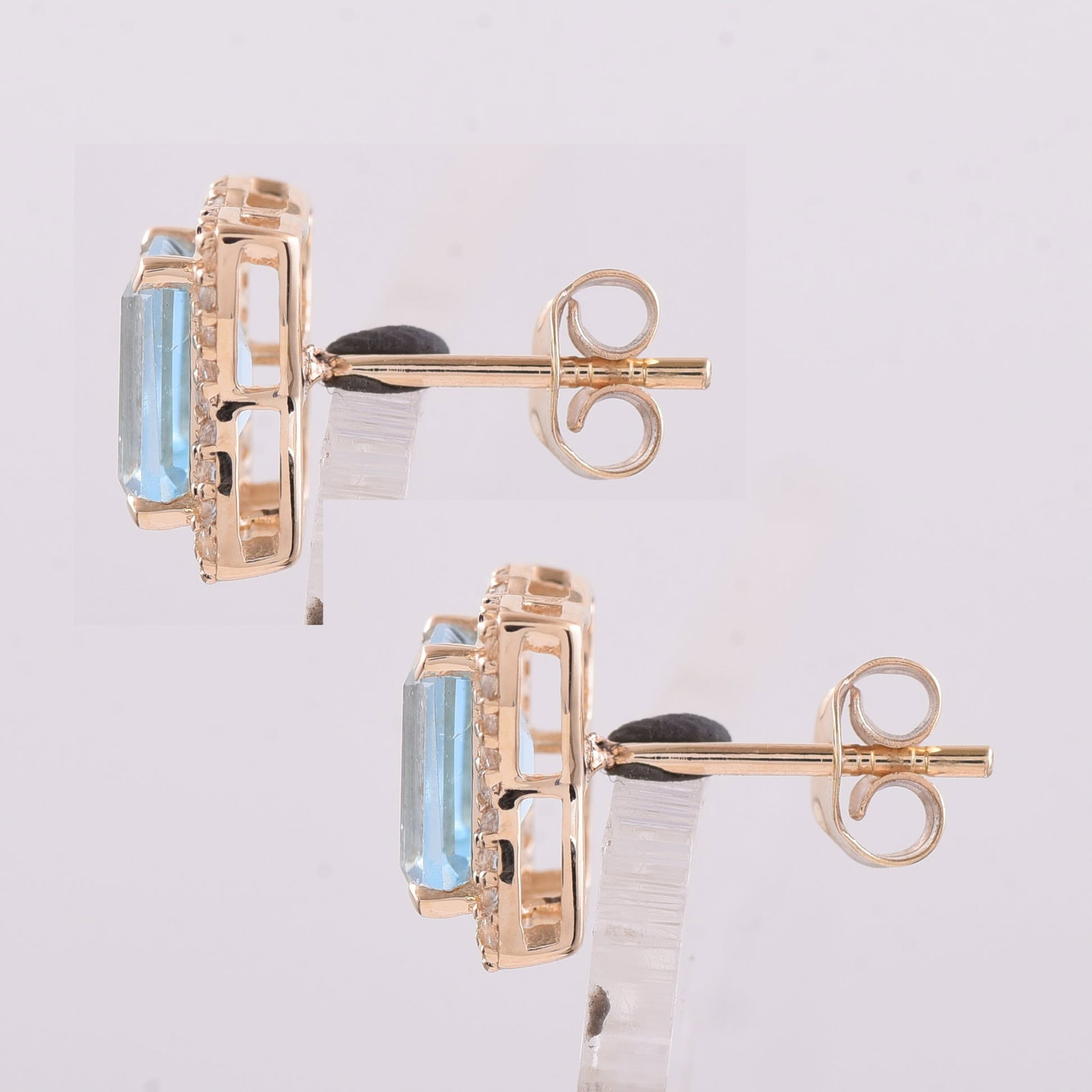2.59 Ct Octagon Blue Topaz 9K Gold Earrings - 4
