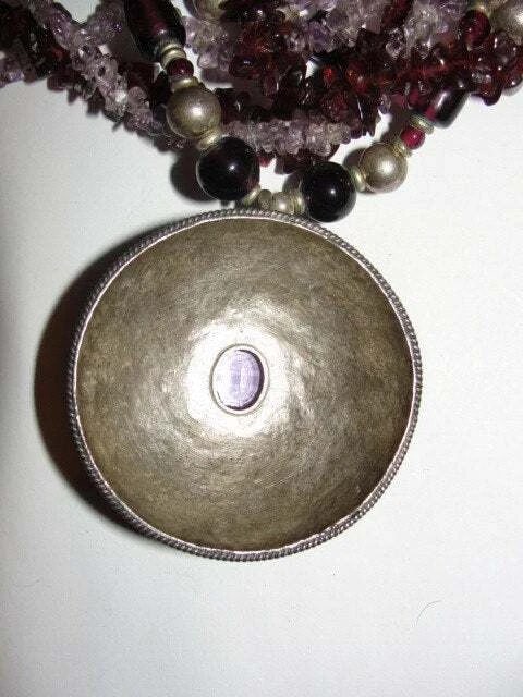 Sterling Silver Amethyst Pendant with Glass Amethyst Garnet Bead Necklace - 5