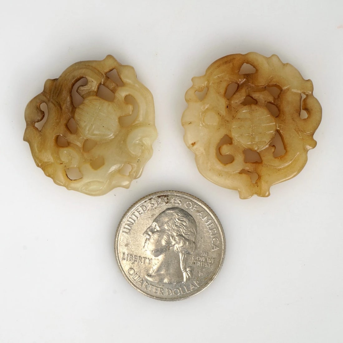 Pair VTG Chinese Carved Medallion Amulets - 2