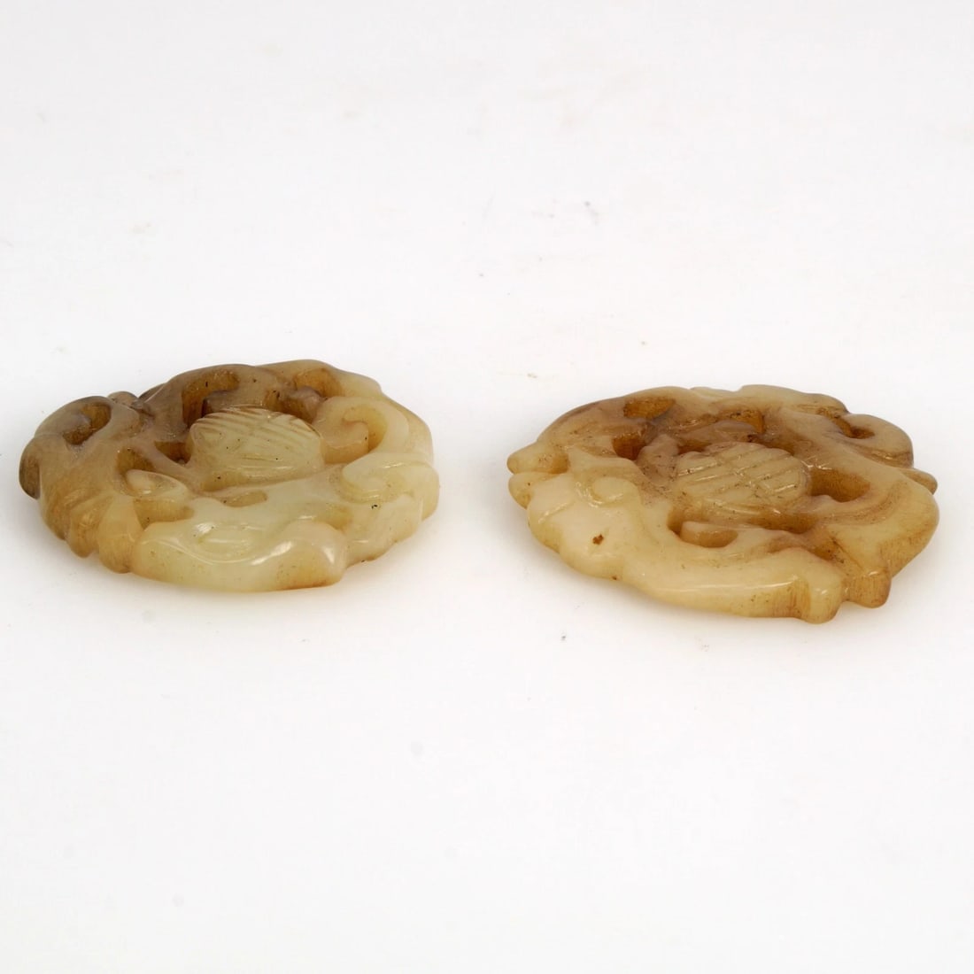 Pair VTG Chinese Carved Medallion Amulets - 7