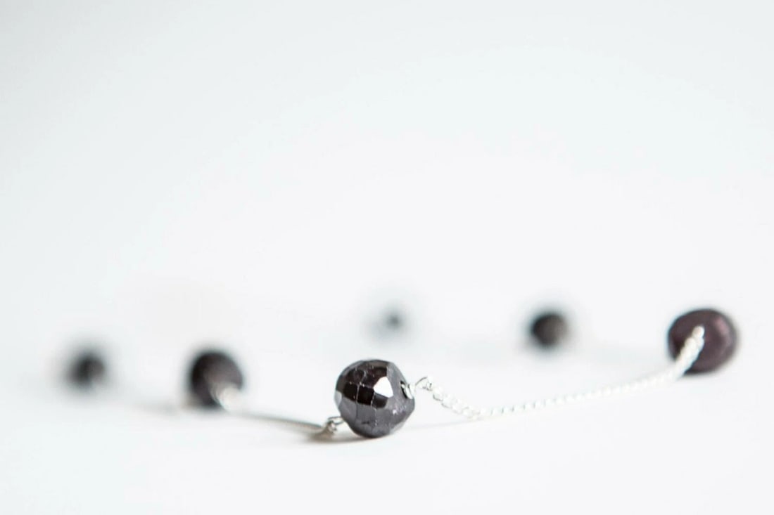 Victorian Rose Cut Garnet Beaded Sterling Silver Necklace - 4