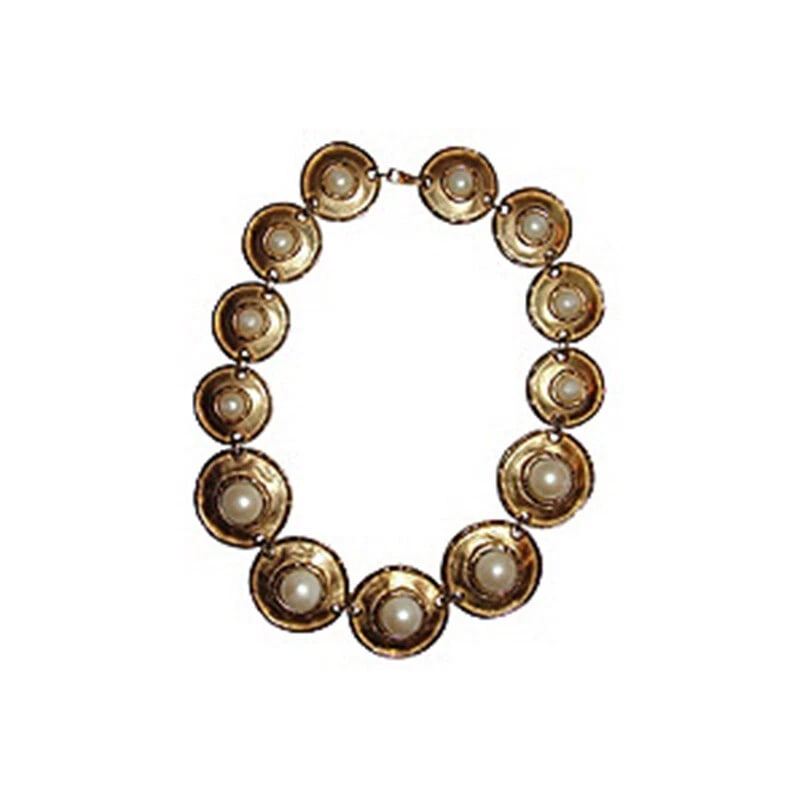 18 kt Gold Plated Simulated Mabe Pearl Disc Collar Necklace - 3