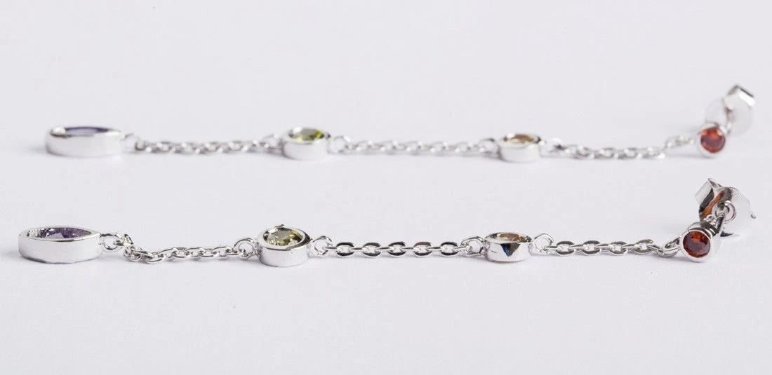 Elegant Sterling Silver Colored Cubic Zirconia Dangle Earrings - 4