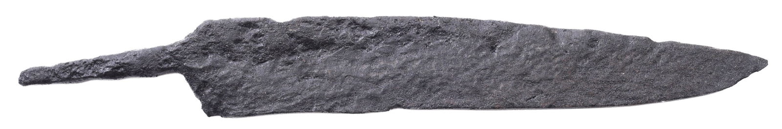 VIKING POUCH KNIFE, 9th-11th CENTURY: Just over 4 ¼" total length. (See https://leatherworkingreverend.files.wordpress.com/2009/07/dsc01382.jpg and https://inhabitat.com/melting-glaciers-reveal-items-lost-in-the-stone-age/ for simila