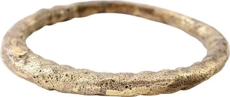 GOOD VIKING TWISTED RING, 9th C.AD, SIZE 7 3/4: Size 7 3/4. 1.2mm width at the bottom and 2.7mm at the top. The band with raised twist segment to the top two-thirds. That form is rarely encountered. The spiral or helix was a favorite shape for Viki