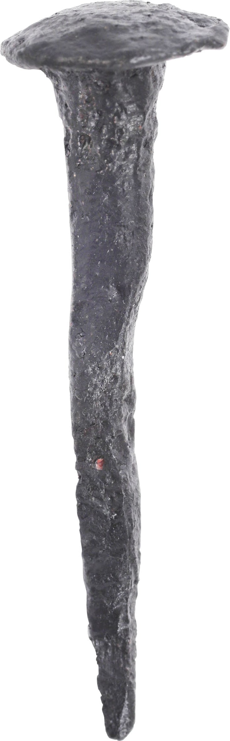 ROMAN “CRUCIFIXION” NAIL, 1ST-2ND CENTURY AD: Forged iron, over 2 1/4” (2.30”) length with an overbroad square head and long thin spike. Archeological evidence indicates that common nails were used for crucifixions. However,