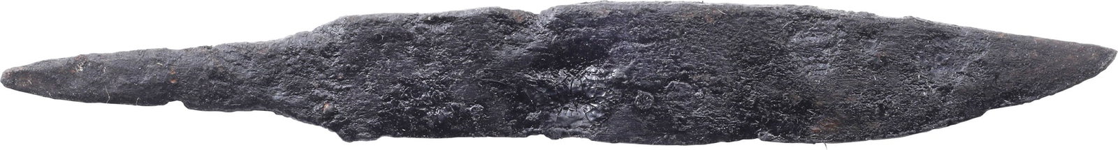 VIKING POUCH KNIFE, 9TH-11TH CENTURY: Over 2 ¾” (2.88”) total length. Thin section for slashing and fine form. Whittle tang, to secure it to the wood, bone, or antler grip, now perished. Quite crisp with minimal degradati