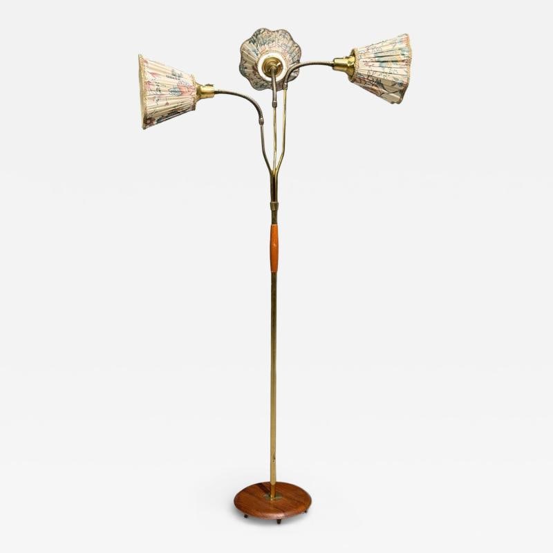 Swedish Modern, Adjustable Floor Lamp, Wood, Metal, Fabric, Sweden, 1950s (1 of 12)