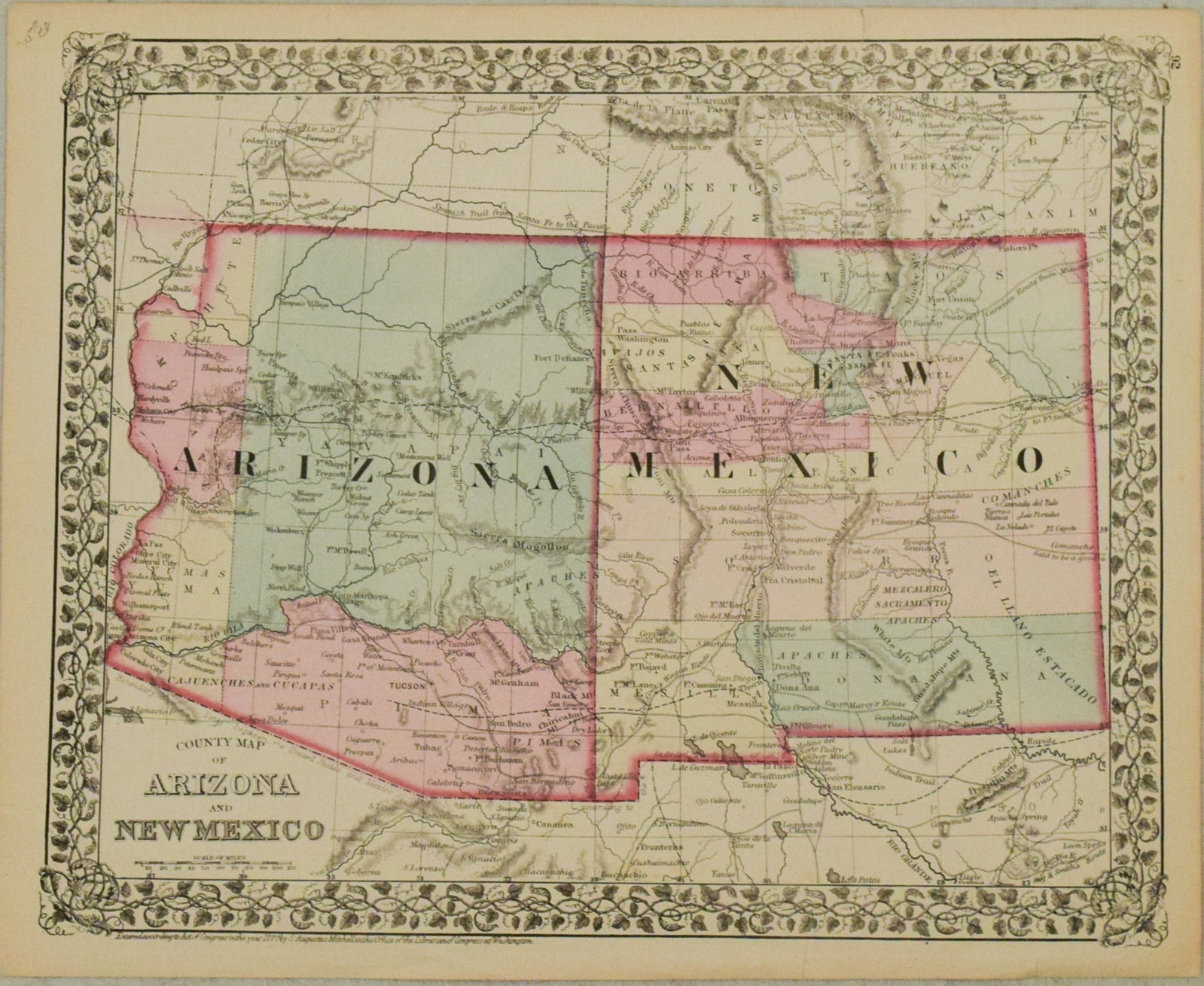 1877 Mitchell Map of Utah and Nevada [verso] Arizona and New Mexico -- County Map of of Utah and - 2
