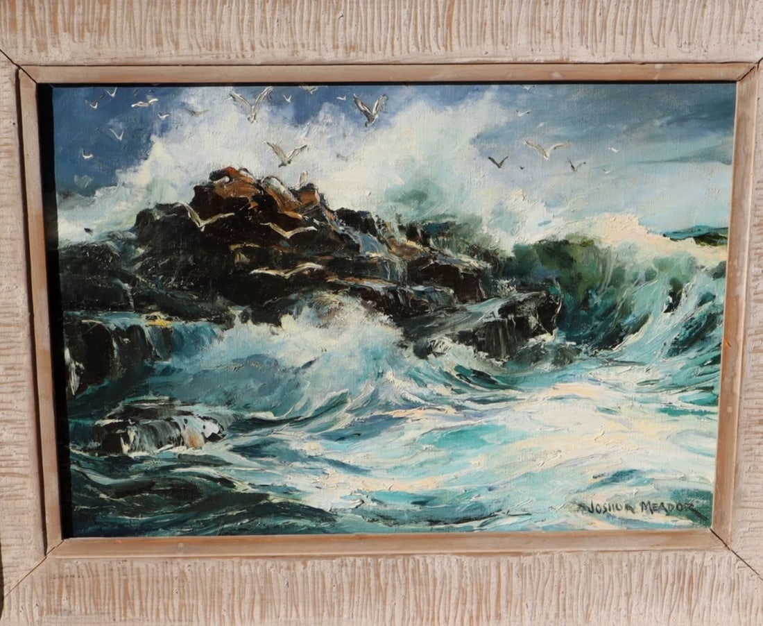 JOSHUA MEADOR Original oil painting Seascape with Gulls (Surprize #365) - 2