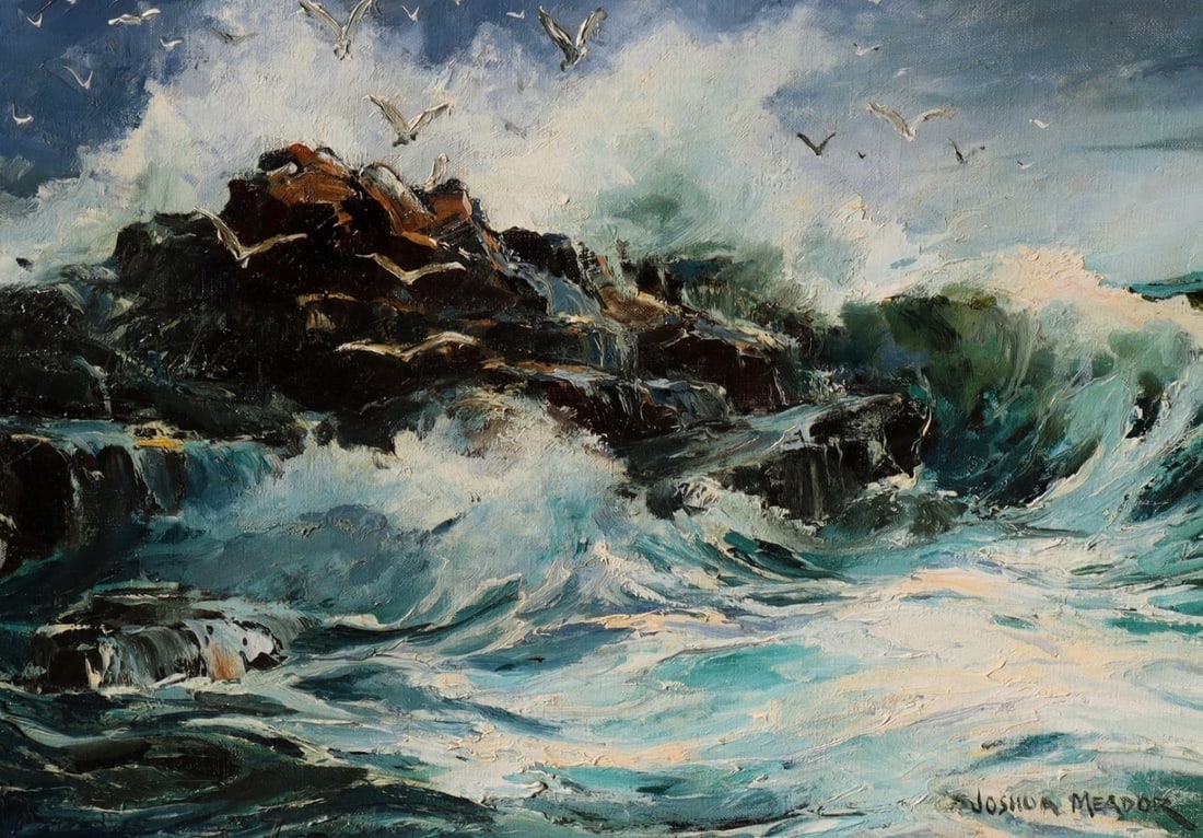 JOSHUA MEADOR Original oil painting Seascape with Gulls (Surprize #365) - 3