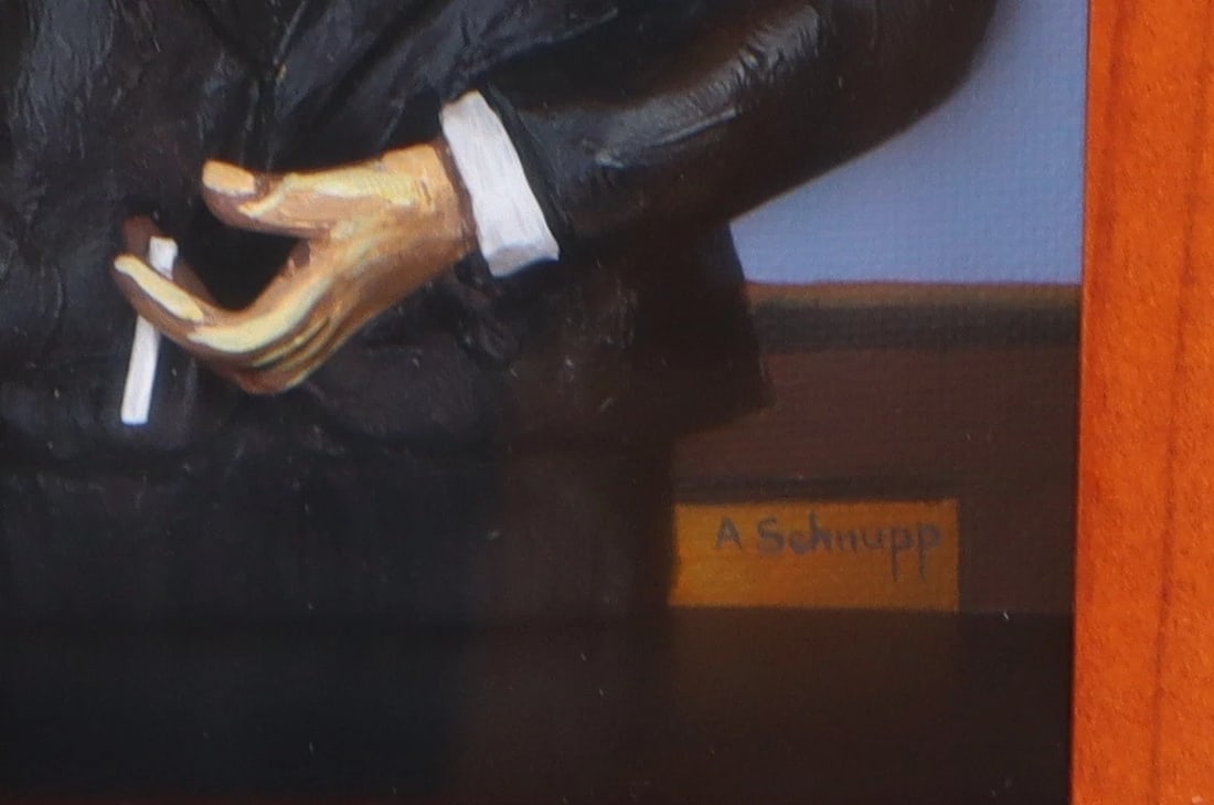 AL SCHNUPP Mixed Media Modernist Sculpture of Man in Tux after Beckmann Wood Box - 4