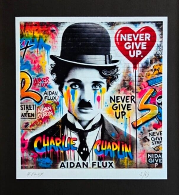 AIDAN FLUX | Hand Signed Original Print Framed Ltd. Ed. COA "CHARLES CHAPLIN " - 2