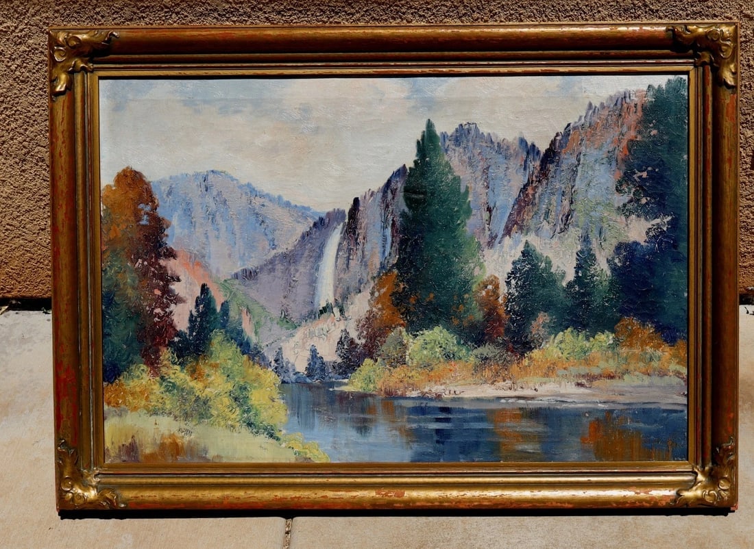 ERNEST FREDERICKS Original oil Landscape with River & Waterfall Circa 30s/40s - 2