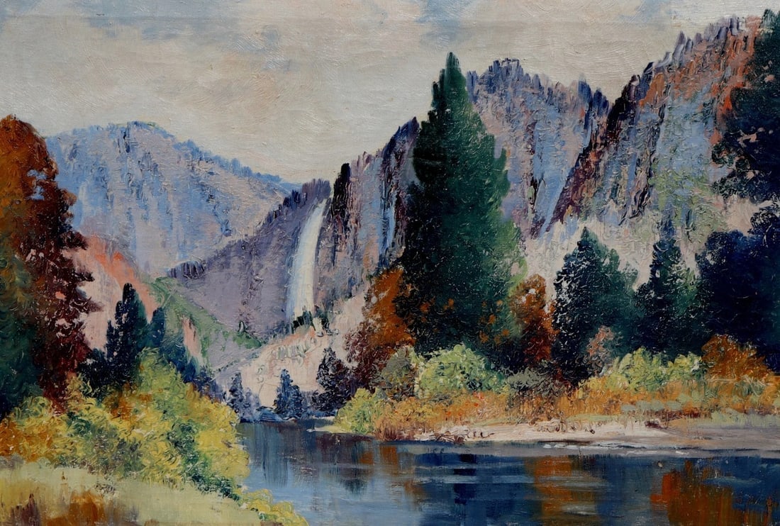 ERNEST FREDERICKS Original oil Landscape with River & Waterfall Circa 30s/40s - 3