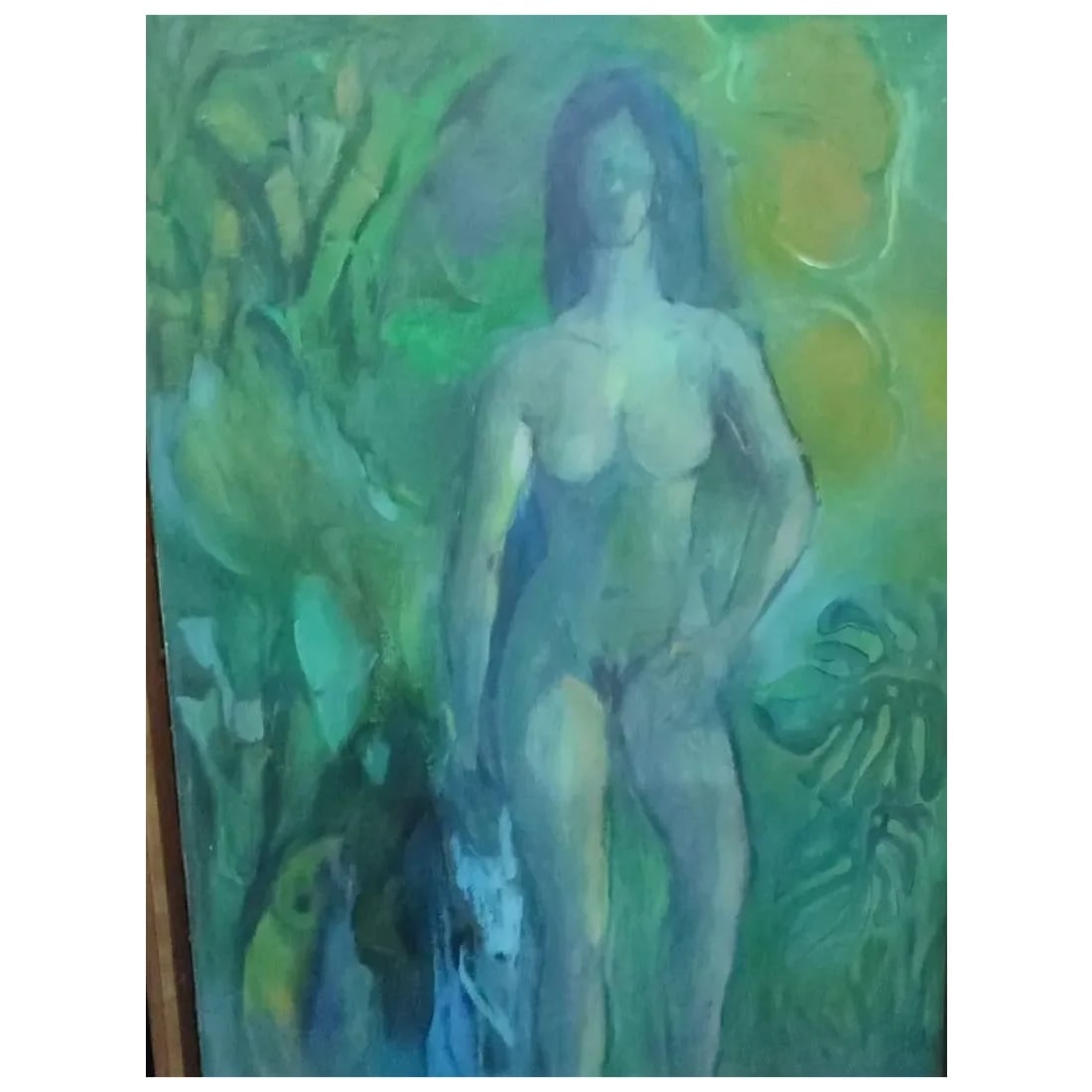 Bettina – Mid‑Century Oil on Canvas: Female Figure with Fish - 4