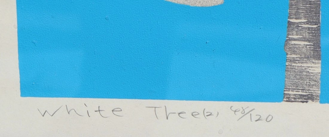 TADASHIGE NISHIDA Hand Signed Japanese Woodblock Print White Tree (2) 68/120 - 3