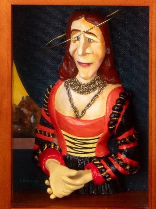 AL SCHNUPP Mixed Media Modernist Sculpture of Woman With Halo in Wood Box Frame - 3