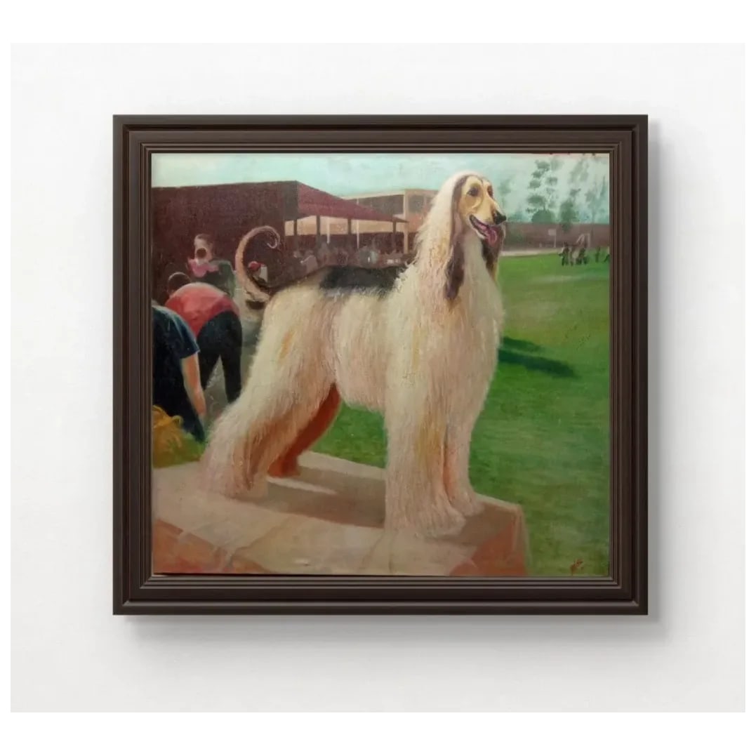 Afghan Dog "Magic Realism" 1990 - Huge Oil Canvas Painting - 2