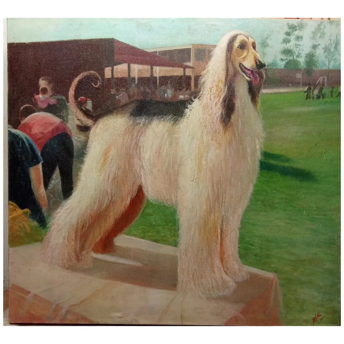Afghan Dog "Magic Realism" 1990 - Huge Oil Canvas Painting - 3