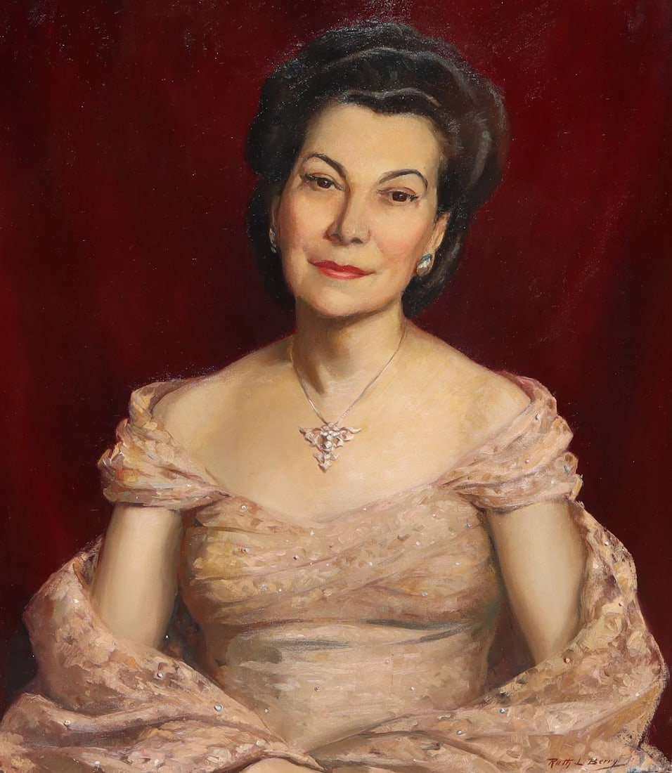 RUTH LINNELL BERRY Mid Century oil painting Portrait of a Lady in a Gown - 3