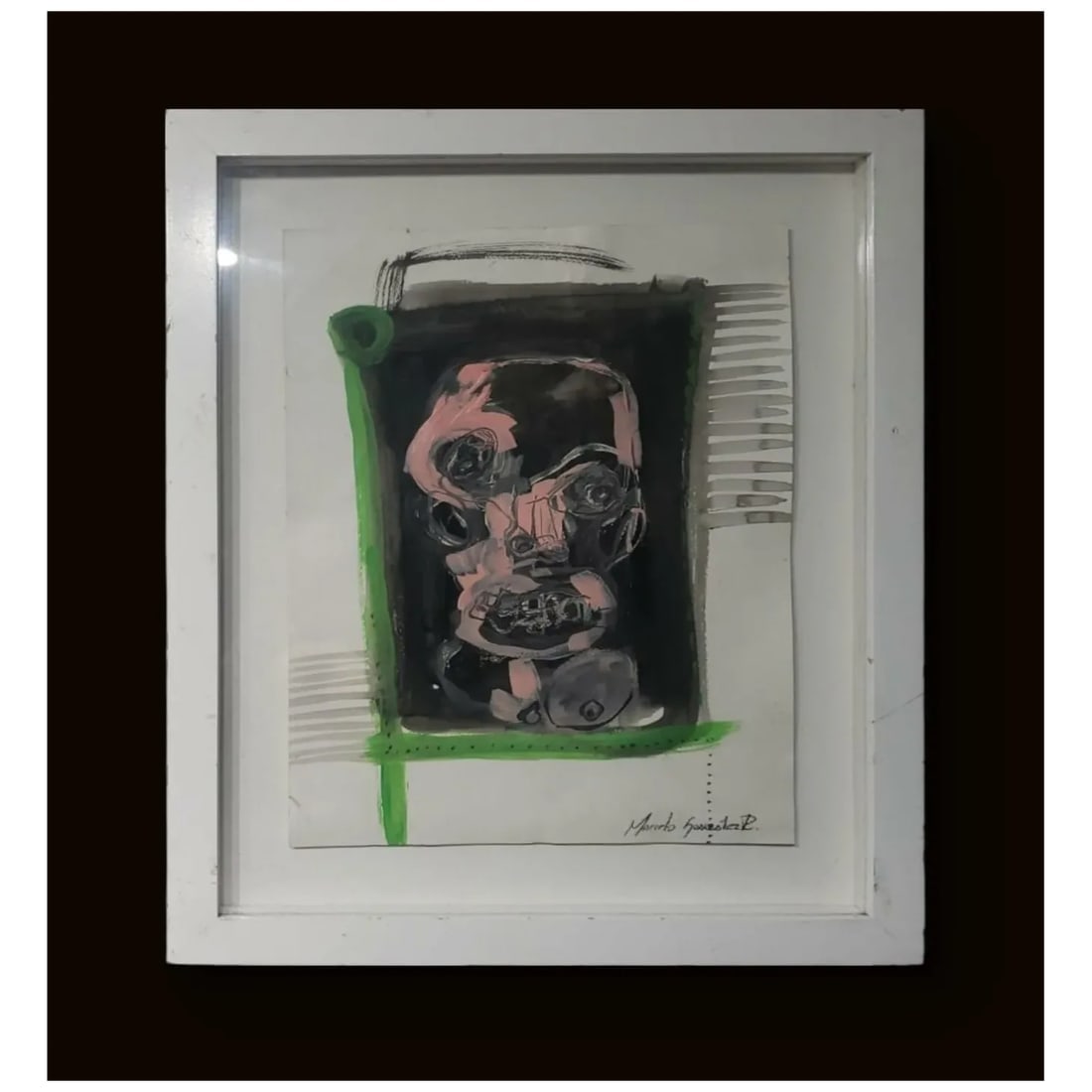 Marcelo H. R Signed Portrait – Original 1980s Oil on Cardboard, Framed Artwork - 2
