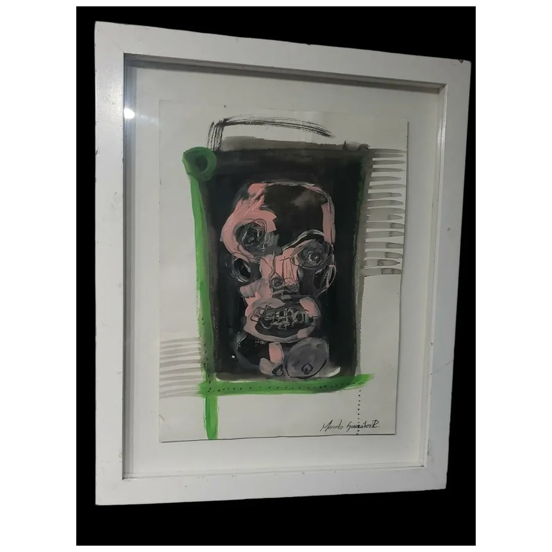 Marcelo H. R Signed Portrait – Original 1980s Oil on Cardboard, Framed Artwork - 3