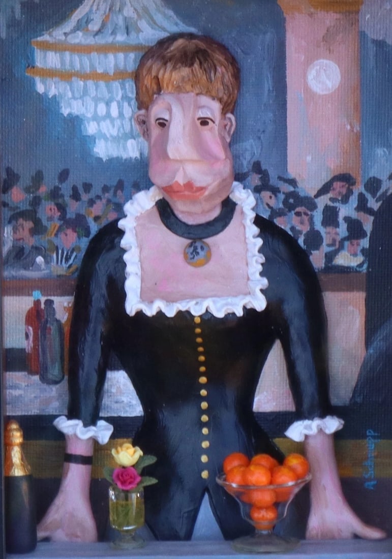 AL SCHNUPP Mixed Media Sculpture Woman at Bar Folies Bergere in Black Box Frame - 2