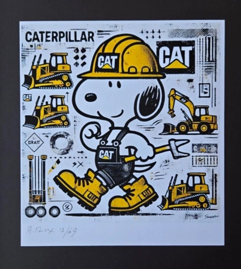 AIDAN FLUX | Hand Signed Print Framed Edition of 69 COA SNOOPY CATERPILLAR - 2