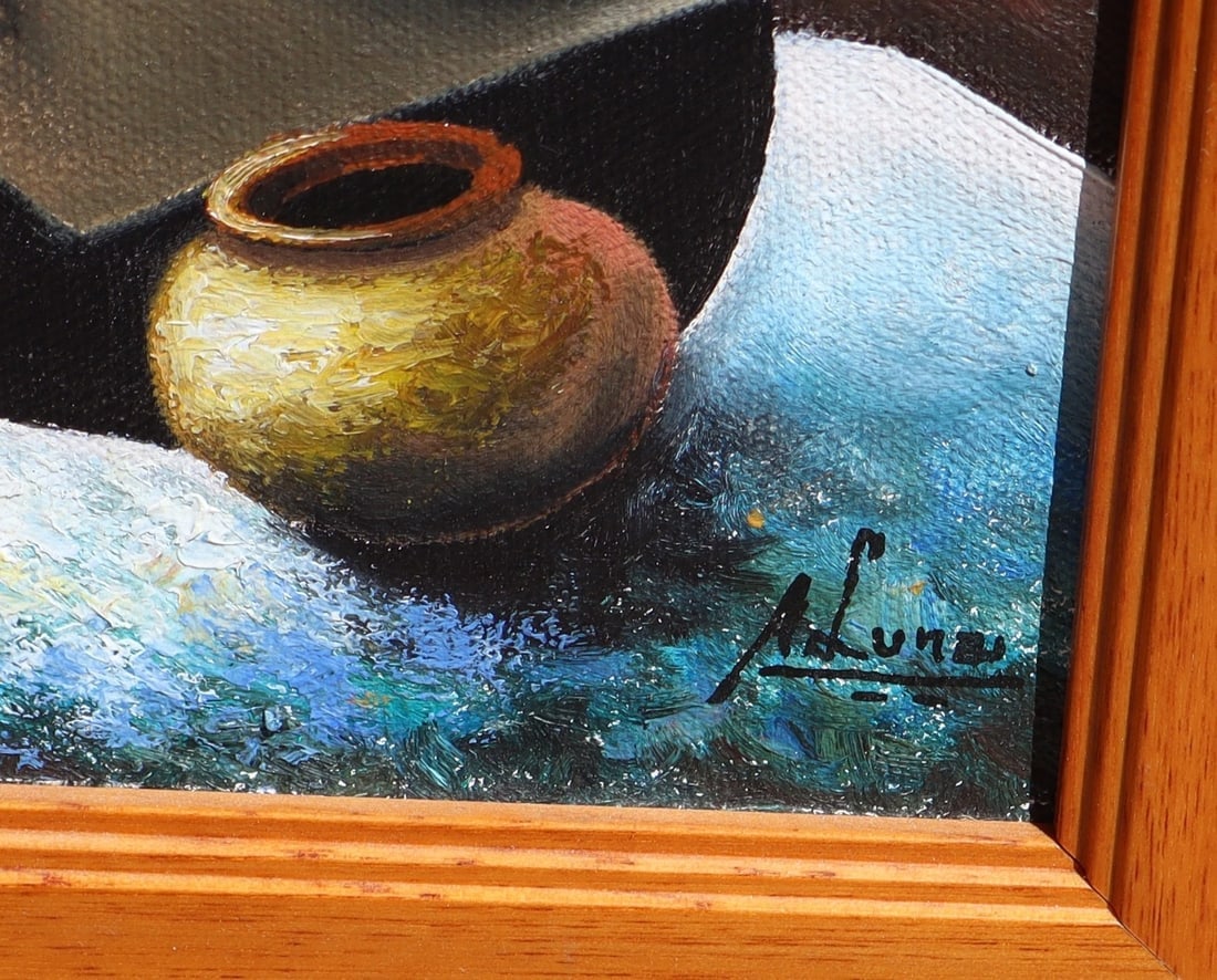 A. Luna Latin American Modernist Man in a Sombrero Seated by Pots oil painting - 4