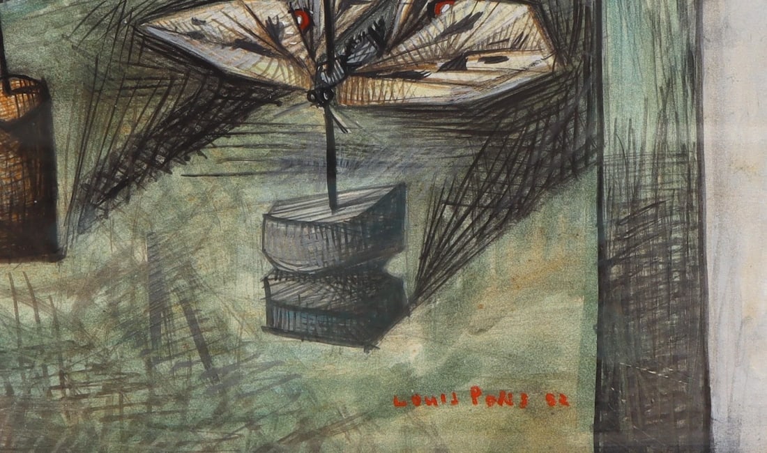 LOUIS PONS French Modernist Still Life with Butterflies Original Mixed Media - 3