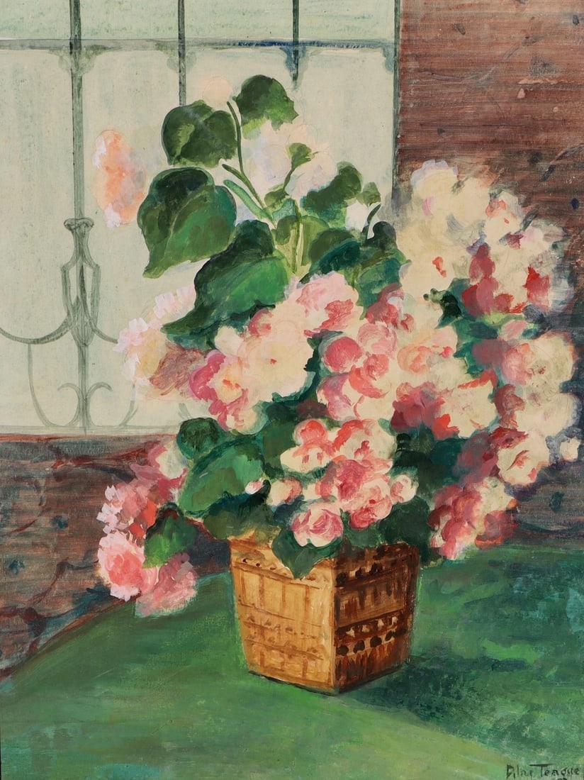 PILAR TEAGUE Original Mixed Media Still Life with a Basket of Flowers - 2