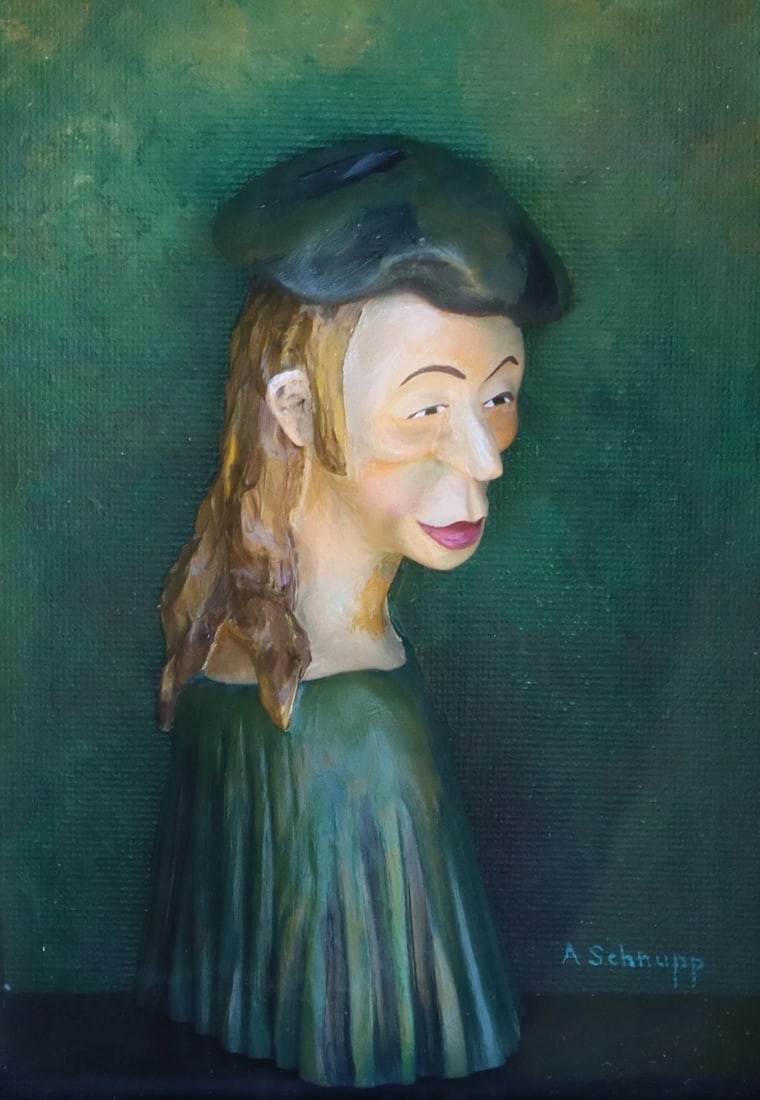 AL SCHNUPP Mixed Media Sculpture Woman w/ Hat after Raphael in Black Box Frame - 2