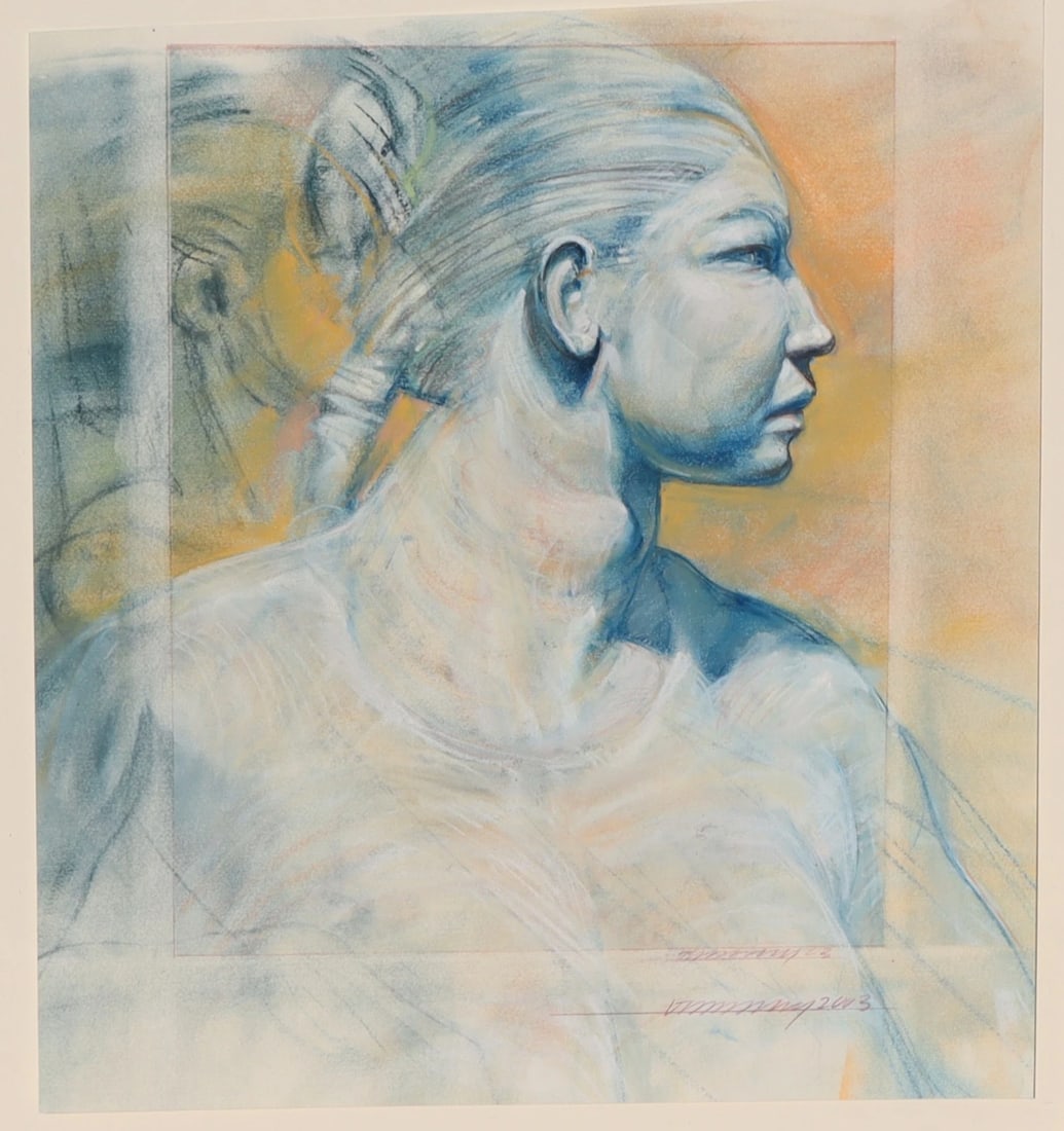 JIM MURRAY California Artist Profile of a Classic Woman Pastel Custom Framed - 2