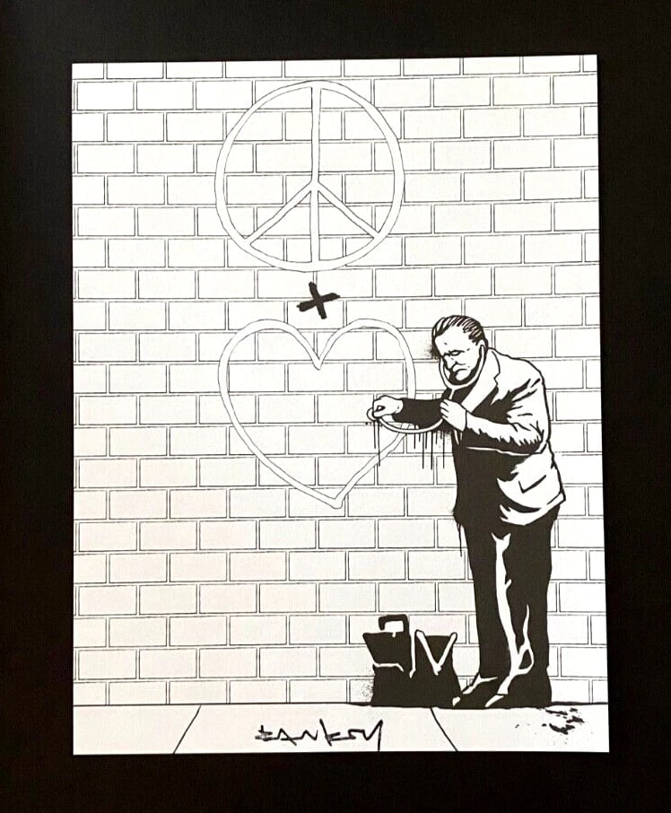 BANKSY + SIGNED GRAFFITI PRINT " PEACE AND LOVE " + NEW FRAME - 2