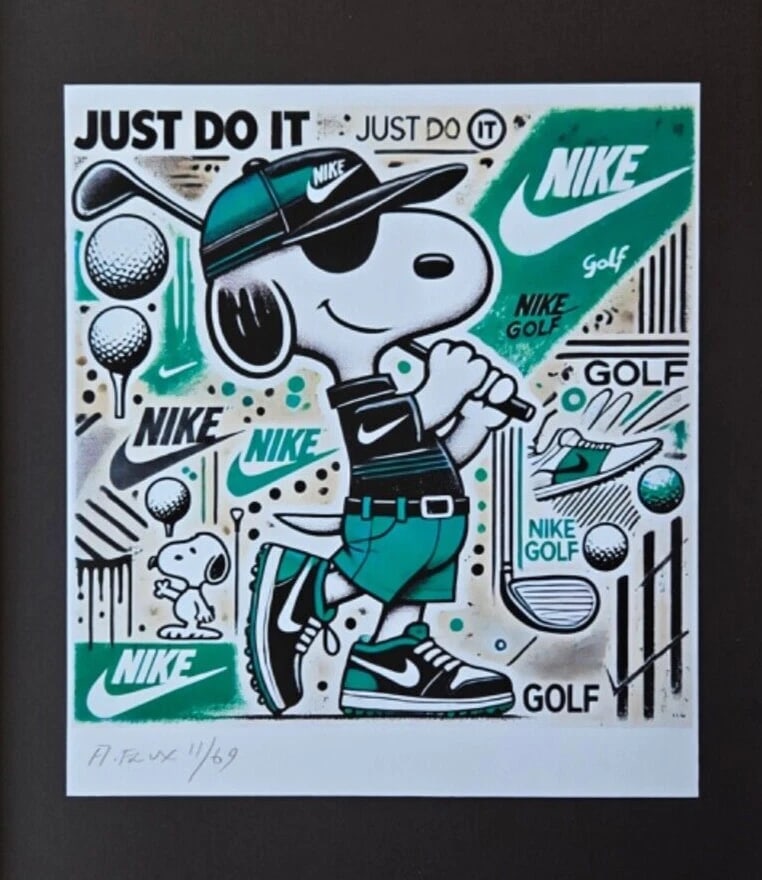 AIDAN FLUX | Hand Signed Authentic Print Framed SNOOPY WEARS NIKE GOLF COA - 3