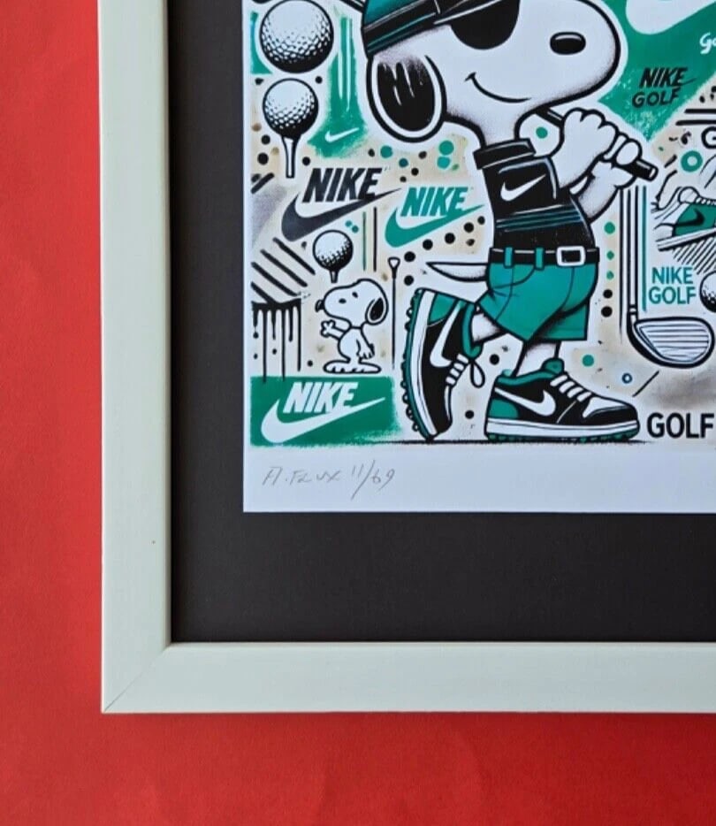 AIDAN FLUX | Hand Signed Authentic Print Framed SNOOPY WEARS NIKE GOLF COA - 4