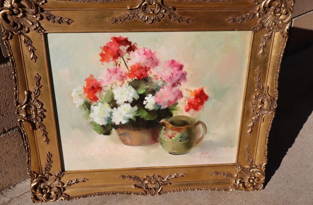 MARION PIKE California artist Still Life with Bowl of Flowers & Vessel oil - 2
